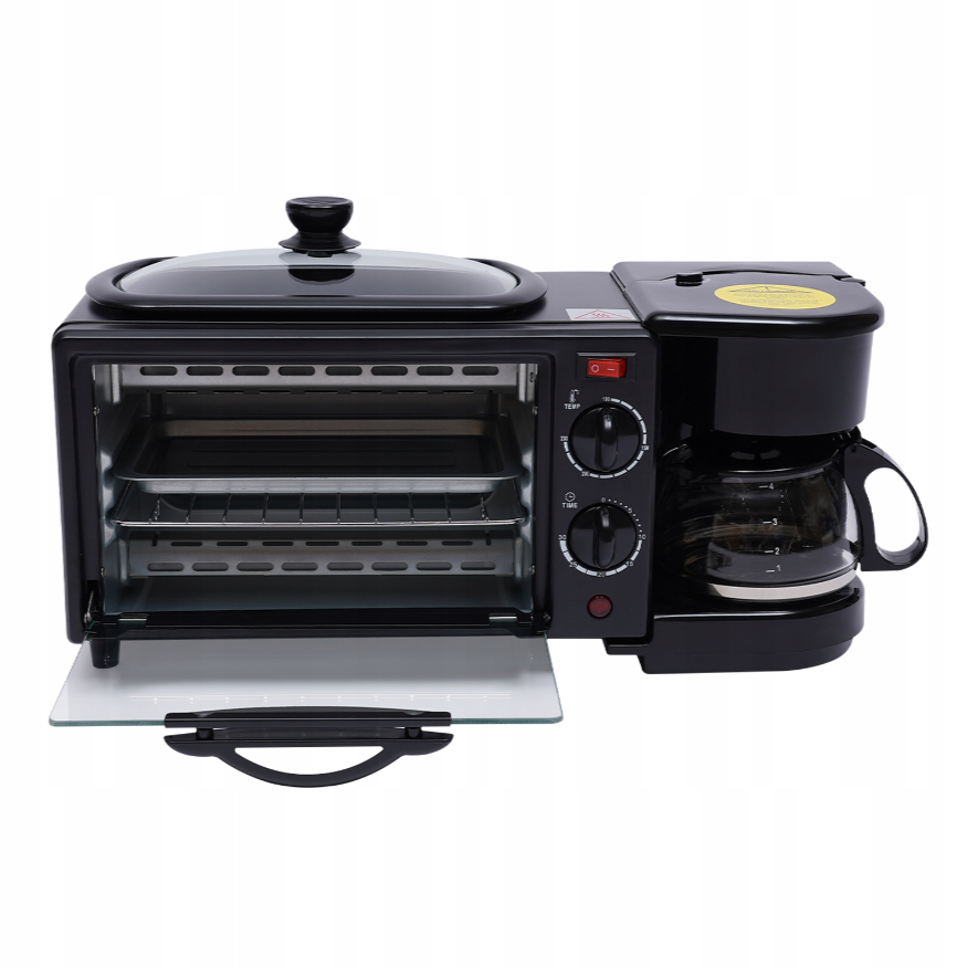 Stație 3-în-1 pentru Mic Dejun – Cafetieră, Cuptor și Grill