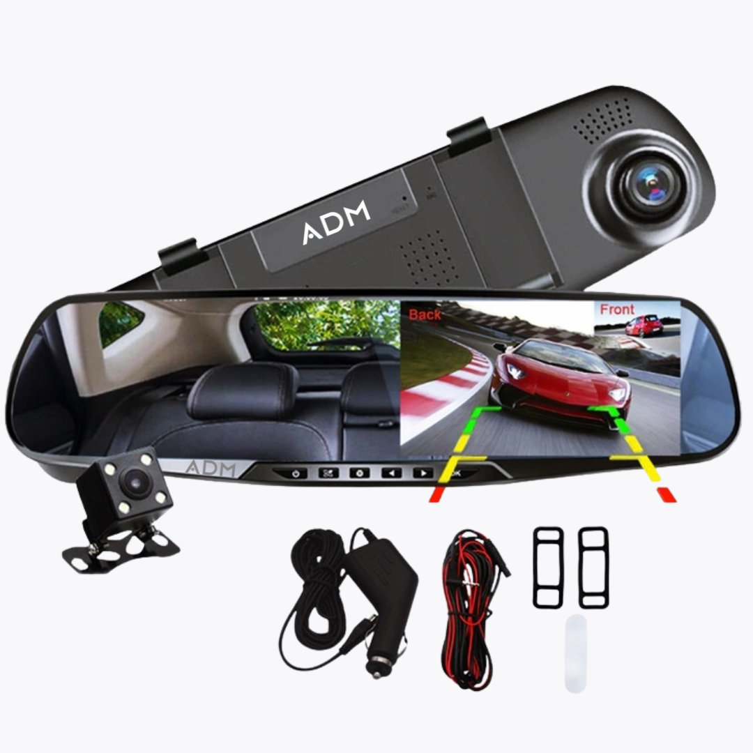 Oglindă Auto DVR Full HD cu Cameră Frontală și Cameră de Marșarier