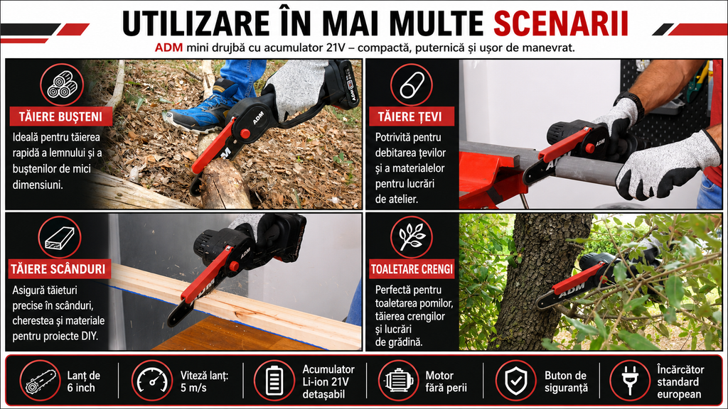 Mini Fierăstrău Electric cu Acumulator