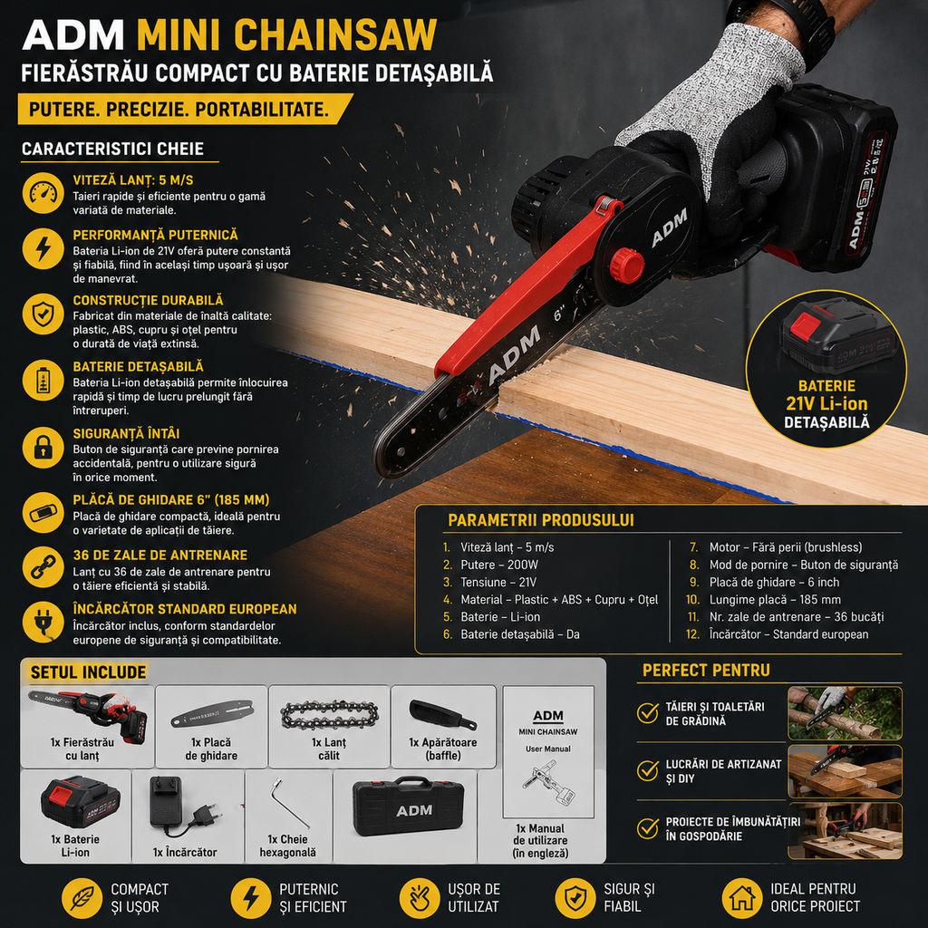 Mini Fierăstrău Electric cu Acumulator