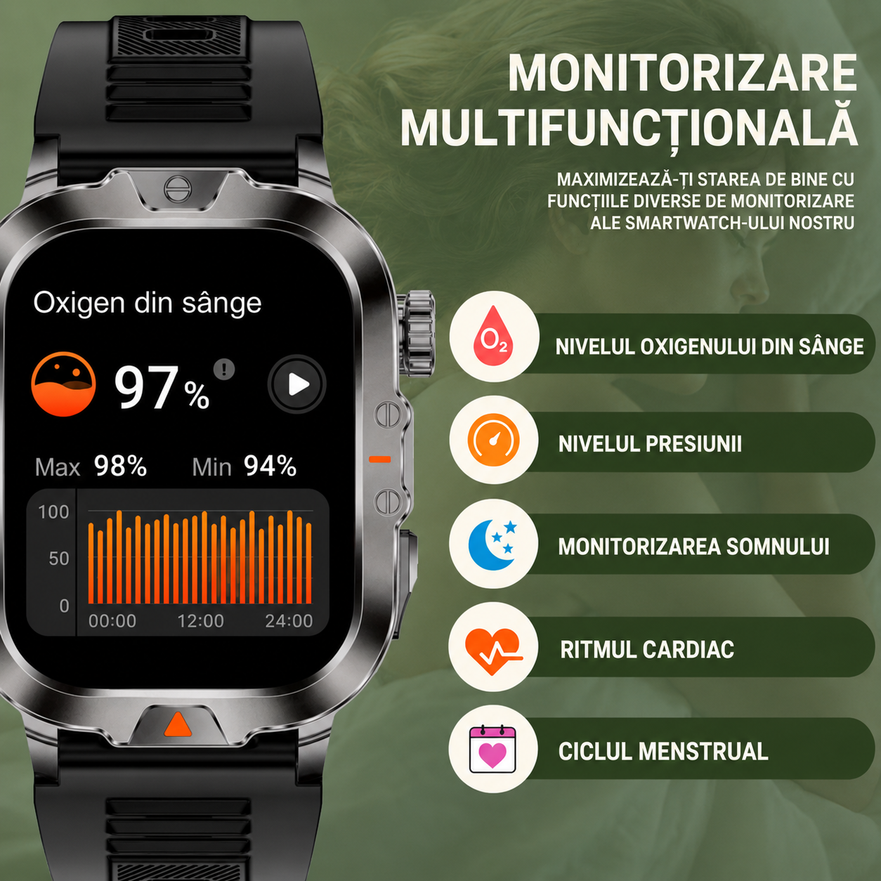 Smartwatch V17 cu Apeluri Bluetooth, Lanternă și 100+ Moduri Sport