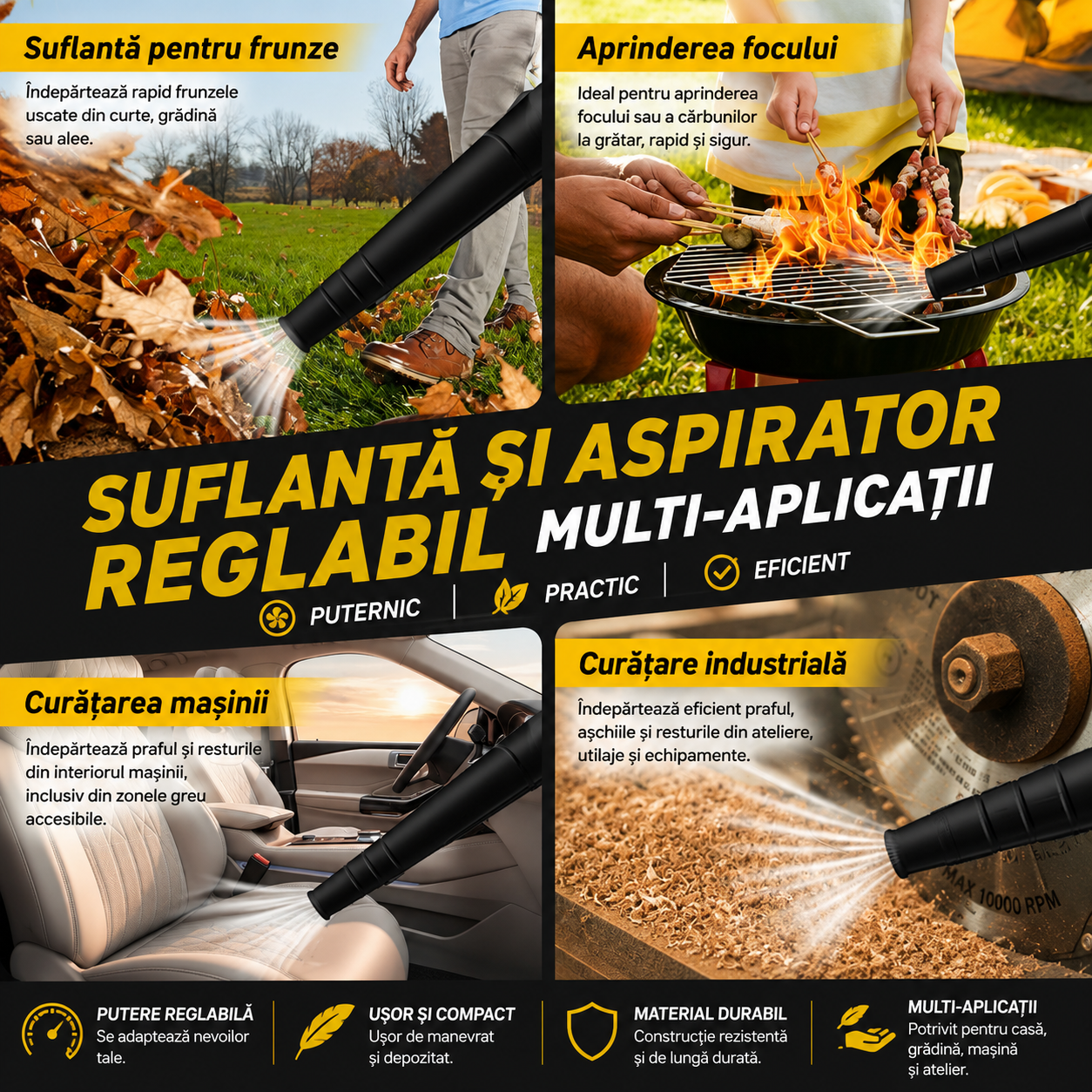 Suflantă Portabilă cu 2 Acumulatori – Pentru Curte, Mașină și Atelier