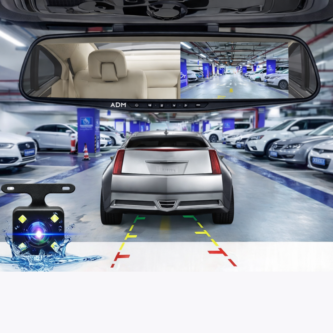 Oglindă Auto DVR Full HD cu Cameră Frontală și Cameră de Marșarier
