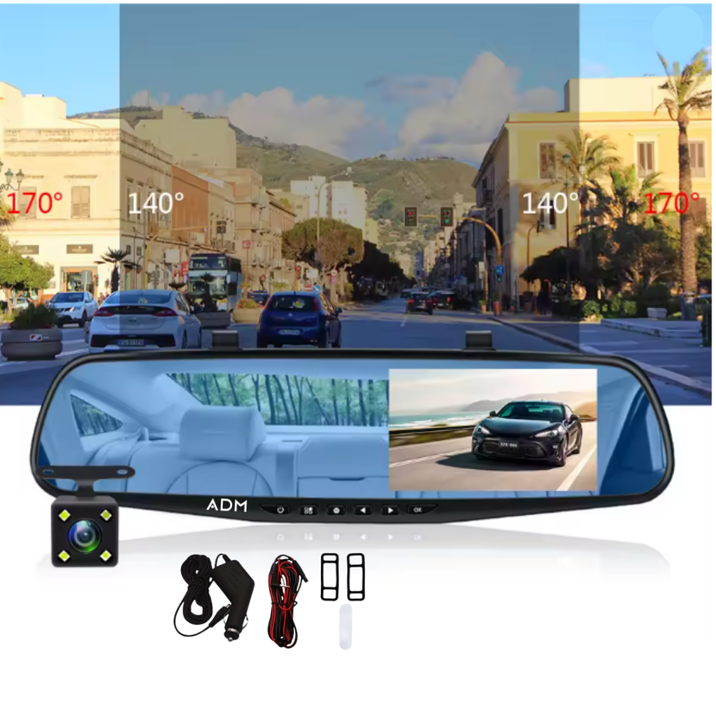 Oglindă Auto DVR Full HD cu Cameră Frontală și Cameră de Marșarier