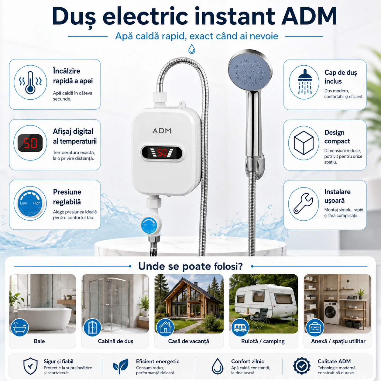 Duș Instant cu Apă Caldă ADM 3500W